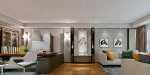 萬科大廈欣悅化妝品公司，白與黃的搭配，簡約、大氣！